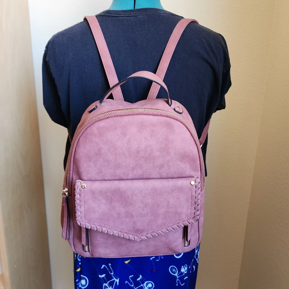 Beautiful Faux Leather Backpack Handbag Purse Purple Chic Boho Perfect Size